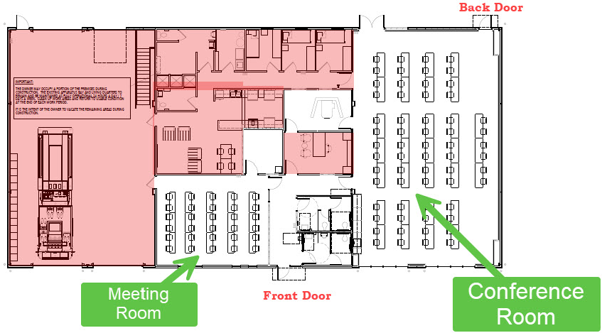 a technical drawing of the rooms available for use